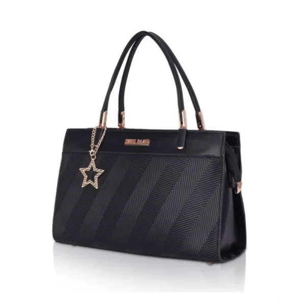 Women's Faux Leather Textured?Adjustable?Long?Belt Handbag (Black) - Image 4