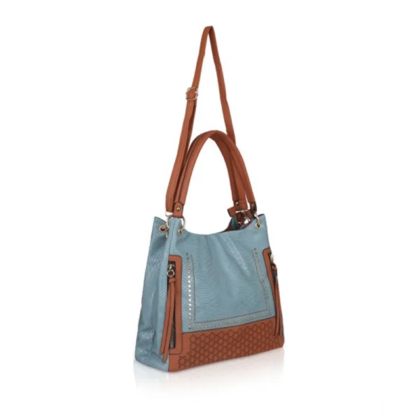 Women's Faux Leather Textured?Tote Bag (Grey) - Image 2