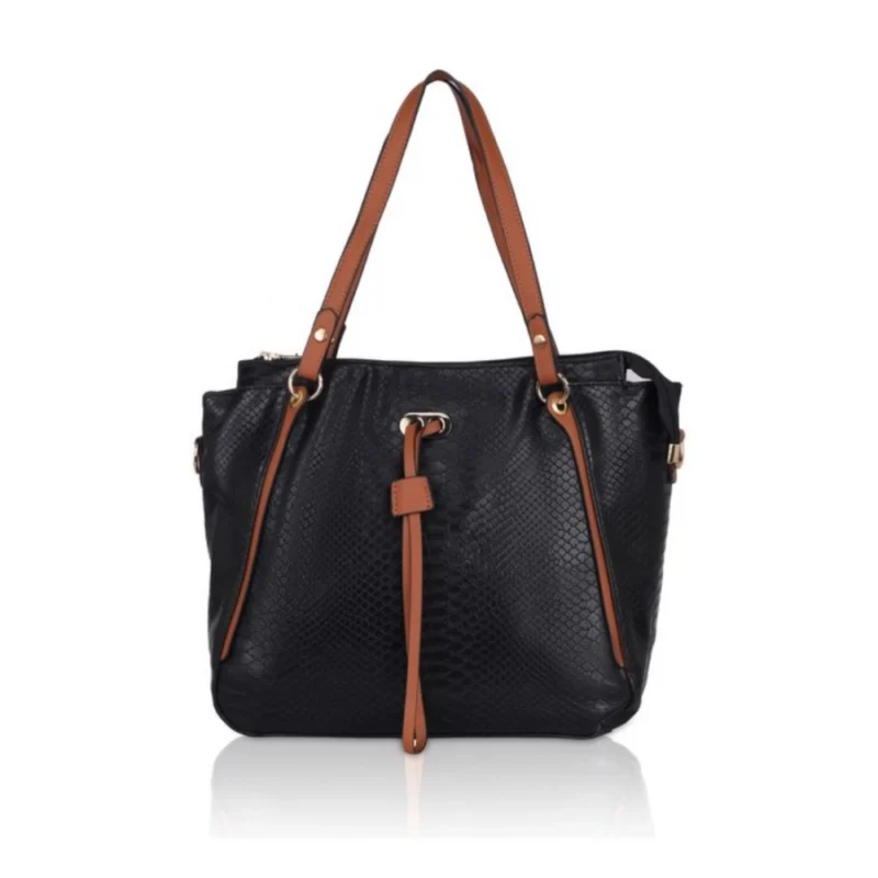 Women's Faux Leather Textured?Tote Bag (Black)