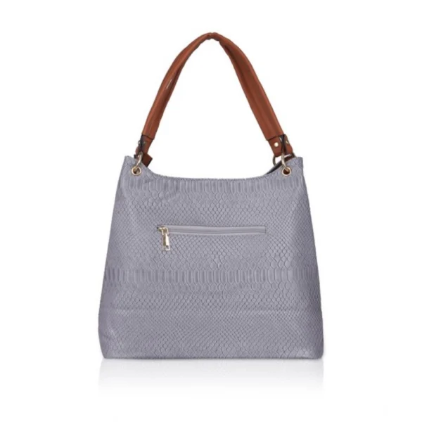 Women's Faux Leather Textured?Tote Bag (Blue) - Image 4