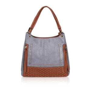 Women's Faux Leather Textured?Tote Bag (Blue)