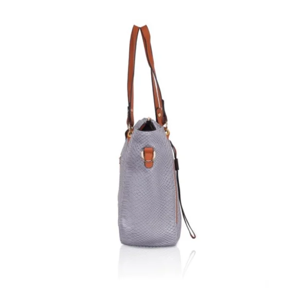 Women's Faux Leather Textured?Tote Bag (Grey) - Image 5