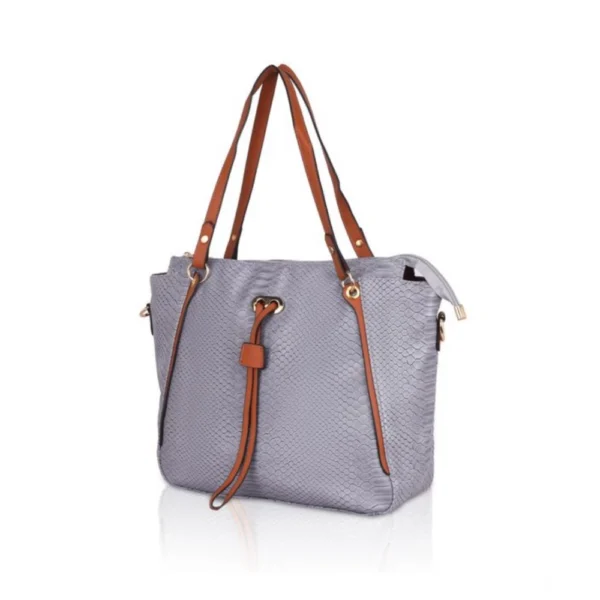 Women's Faux Leather Textured?Tote Bag (Grey) - Image 6