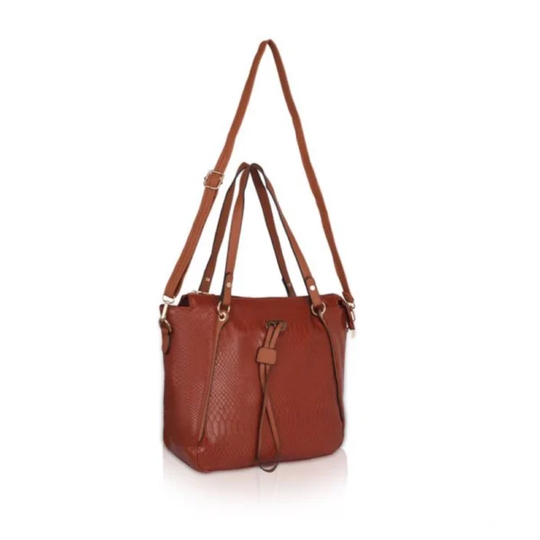 Women's Faux Leather Textured?Tote Bag (Brown) - Image 3
