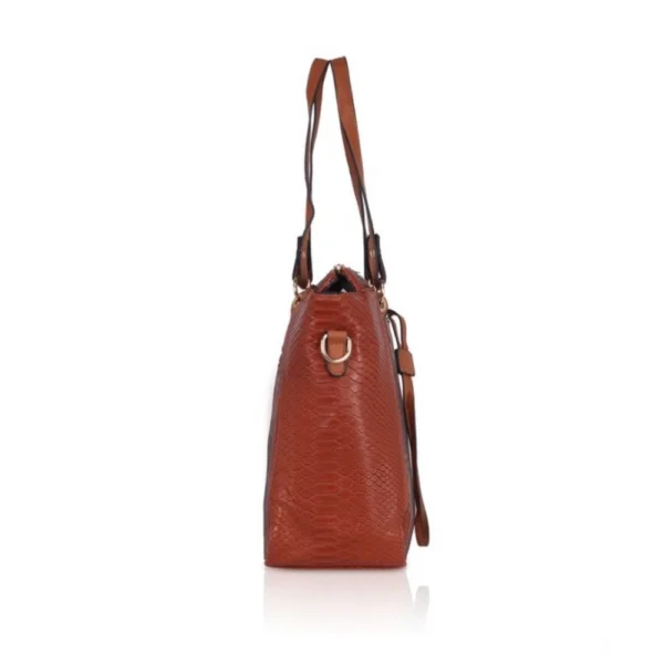 Women's Faux Leather Textured?Tote Bag (Brown) - Image 5