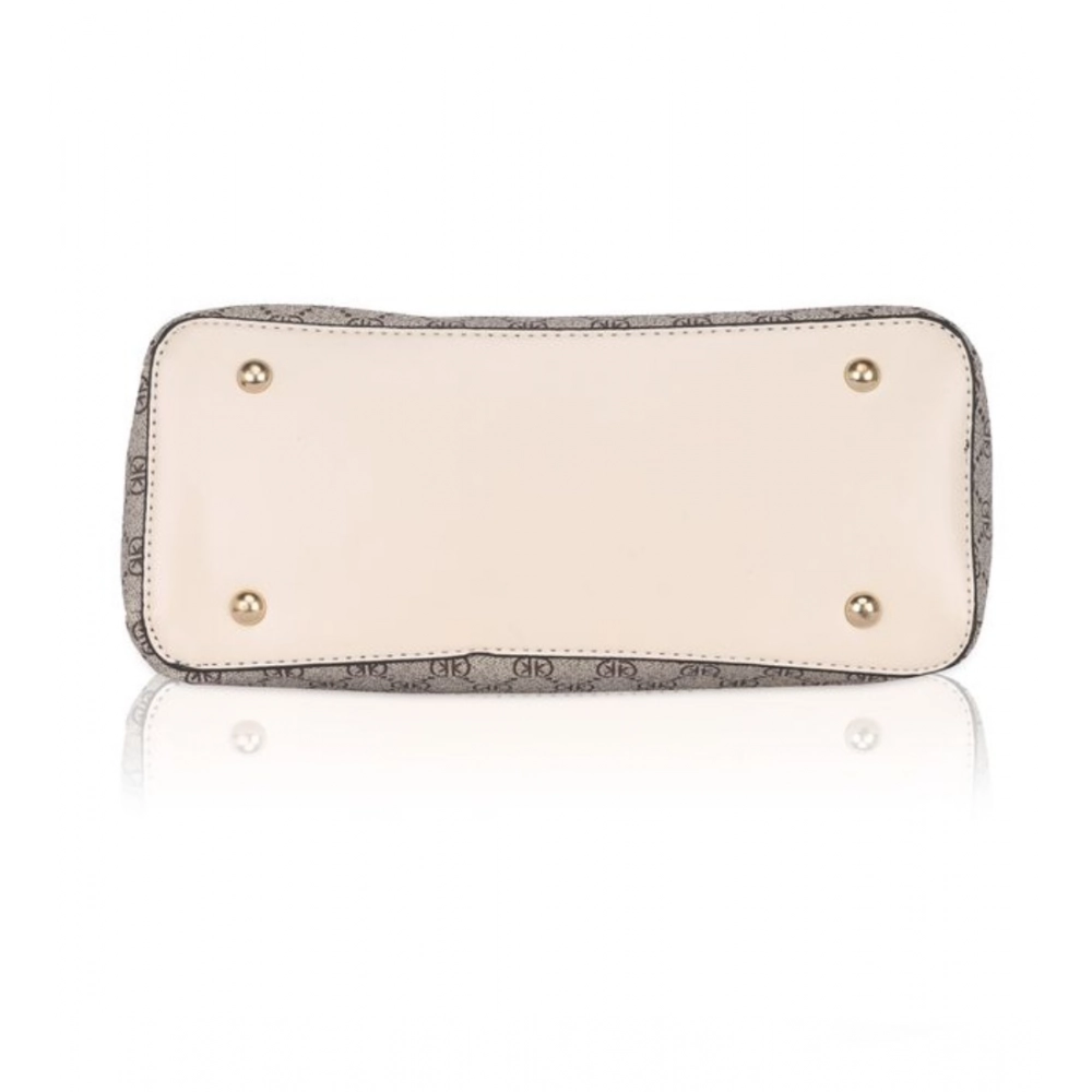 Women's Faux Leather Printed Handbag (Beige) - Image 3