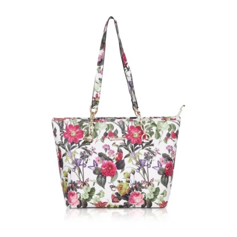 Women's Faux Leather Printed Tote Bag (White Pink)