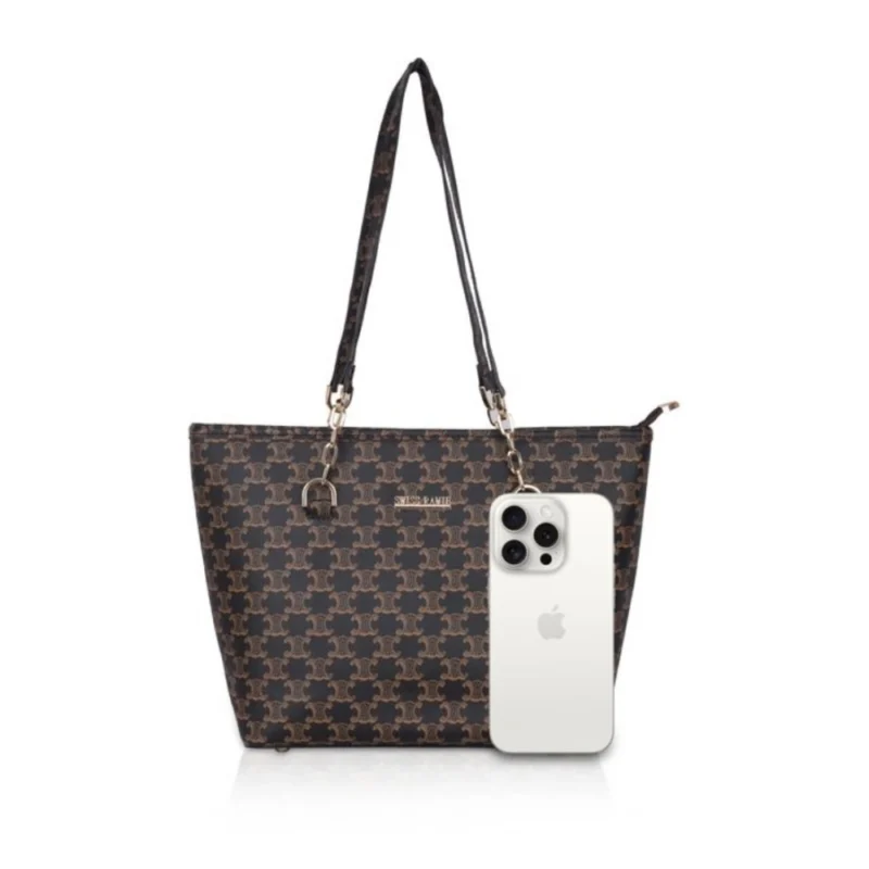 Alternative view of Women's Faux Leather Printed Tote Bag (Brown)