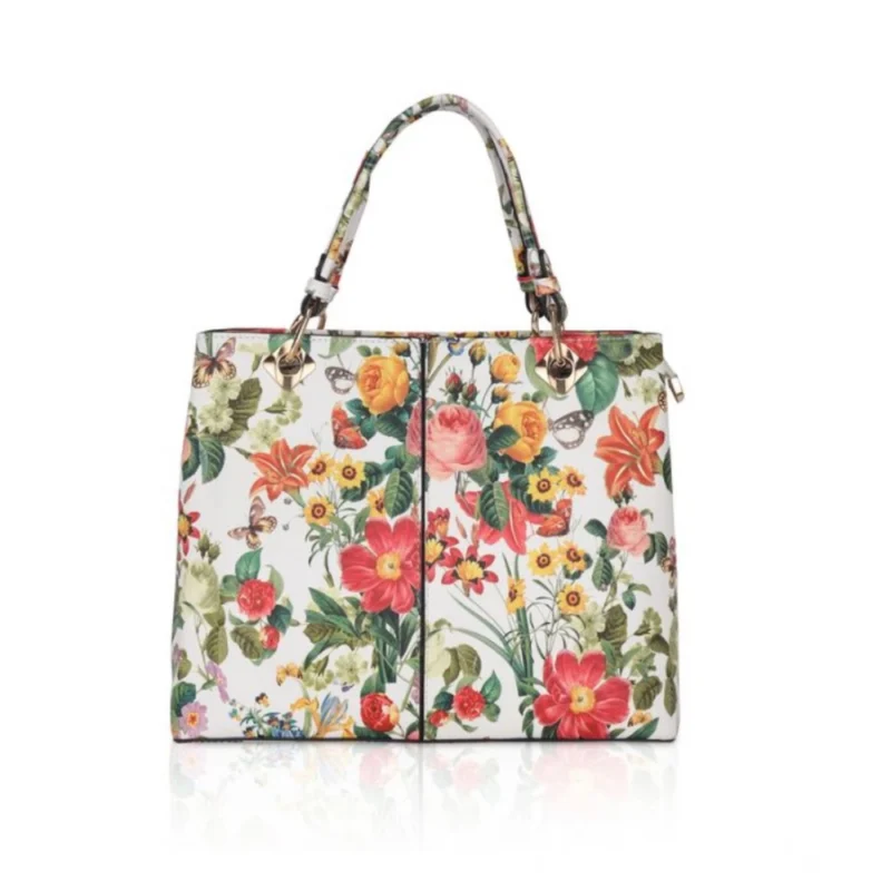 Women's Faux Leather Printed Handheld Bag (White Orang)