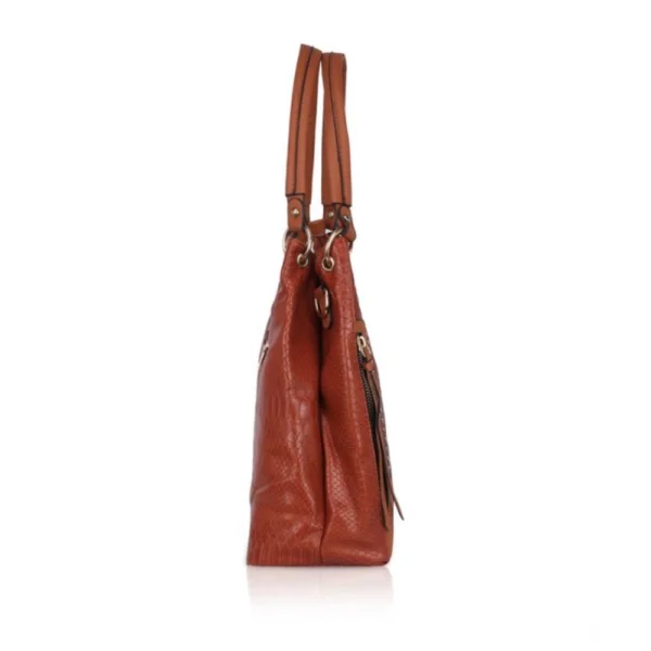Women's Faux Leather Textured?Tote Bag (Brown) - Image 5
