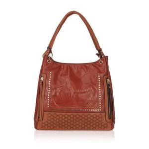 Women's Faux Leather Textured?Tote Bag (Brown)