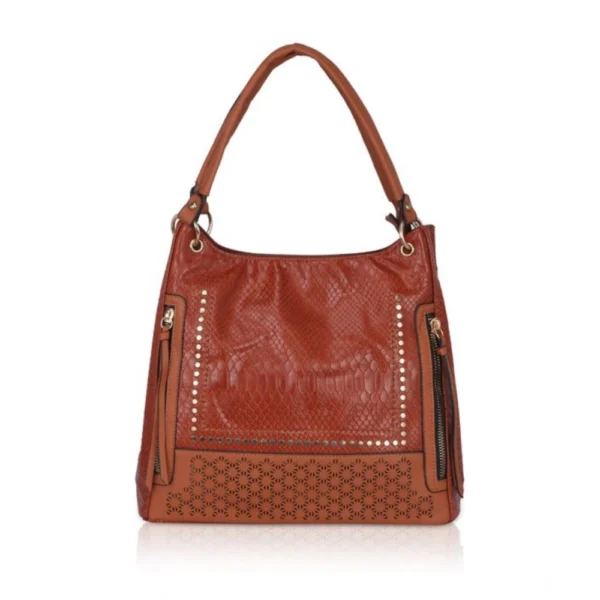 Women's Faux Leather Textured?Tote Bag (Brown)