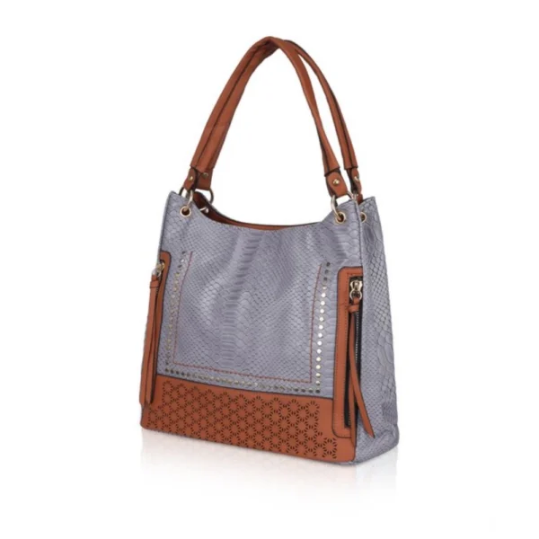 Women's Faux Leather Textured?Tote Bag (Blue) - Image 6