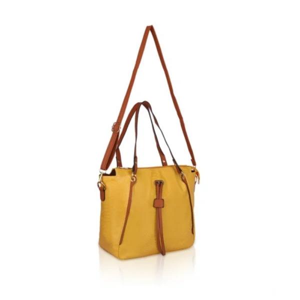 Women's Faux Leather Textured?Tote Bag (Yellow) - Image 2