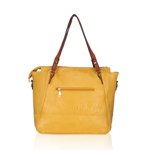 Women's Faux Leather Textured?Tote Bag (Yellow) - Image 4