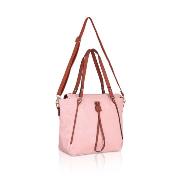 Women's Faux Leather Textured?Tote Bag (Pink) - Image 3