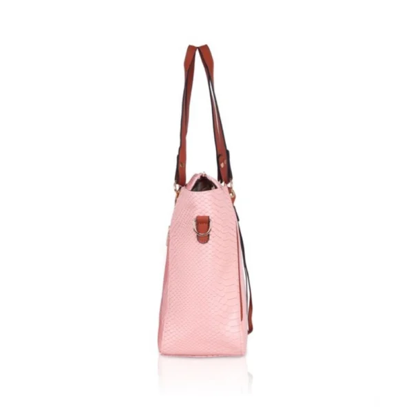 Women's Faux Leather Textured?Tote Bag (Pink) - Image 5
