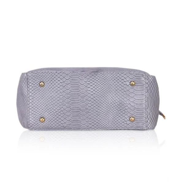 Women's Faux Leather Textured?Tote Bag (Grey) - Image 3