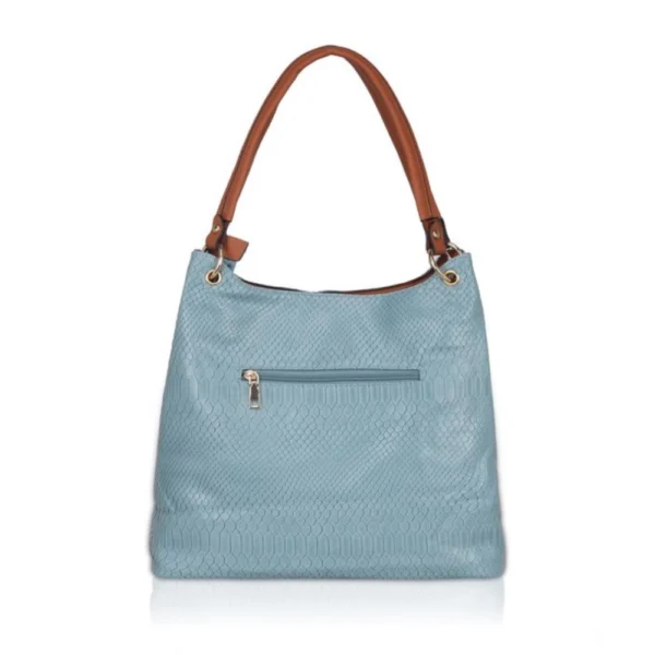 Women's Faux Leather Textured?Tote Bag (Grey) - Image 4