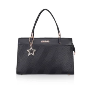 Women's Faux Leather Textured?Adjustable?Long?Belt Handbag (Black)
