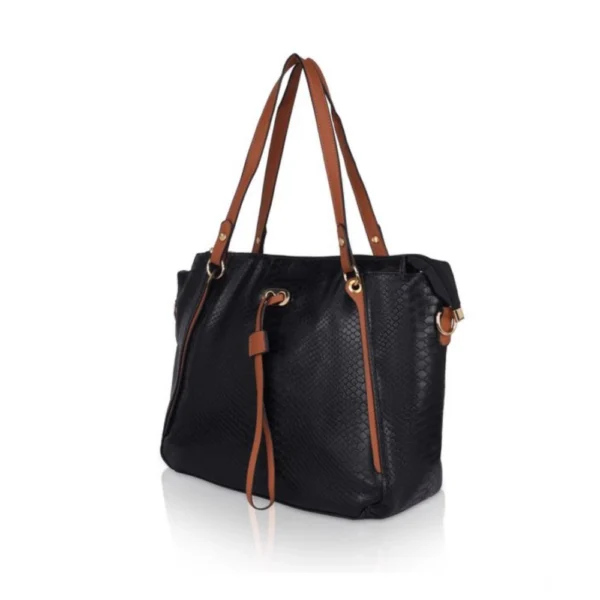 Women's Faux Leather Textured?Tote Bag (Black) - Image 5