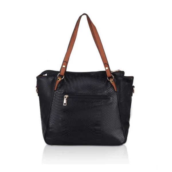 Women's Faux Leather Textured?Tote Bag (Black) - Image 4