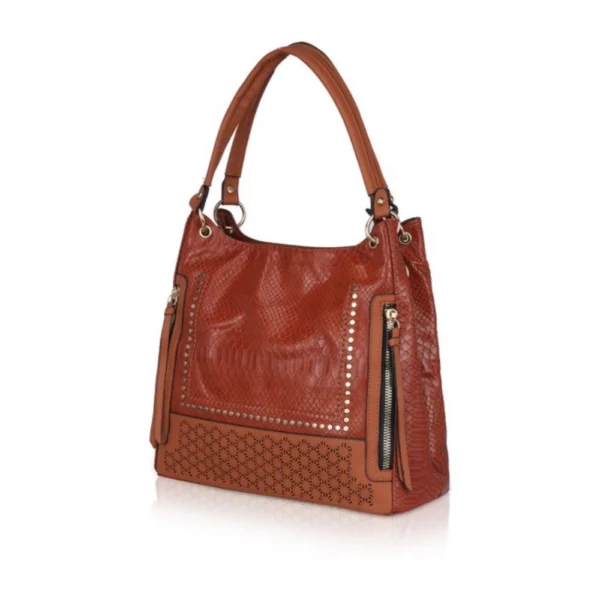 Women's Faux Leather Textured?Tote Bag (Brown) - Image 6