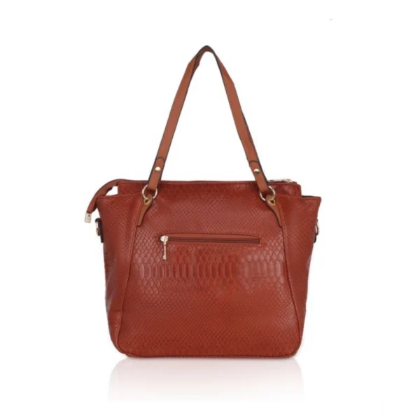 Women's Faux Leather Textured?Tote Bag (Brown) - Image 4