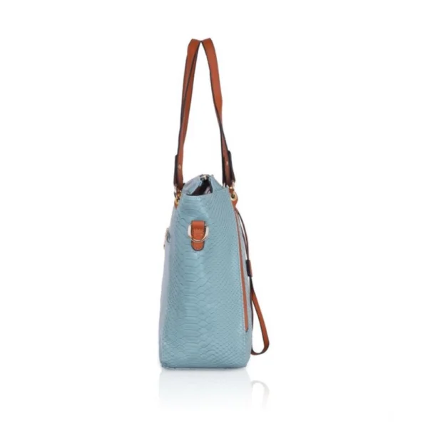 Women's Faux Leather Textured?Tote Bag (Blue) - Image 5
