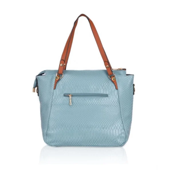 Women's Faux Leather Textured?Tote Bag (Blue) - Image 4