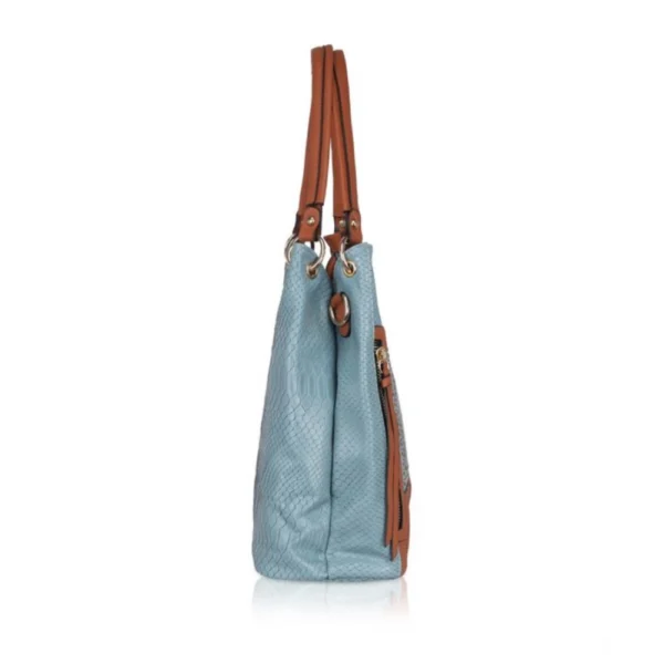 Women's Faux Leather Textured?Tote Bag (Grey) - Image 5