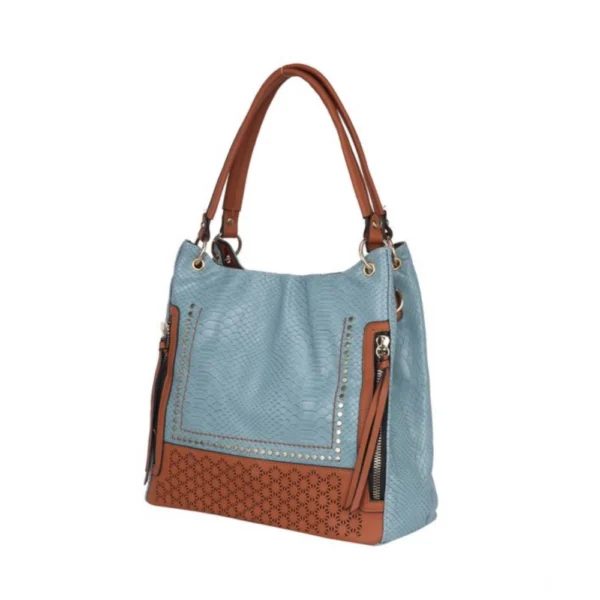 Women's Faux Leather Textured?Tote Bag (Grey) - Image 6