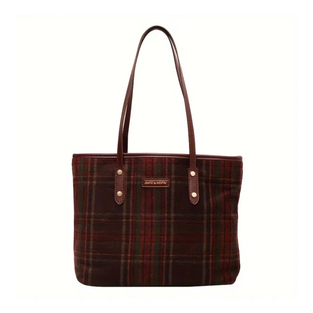 Women's Woolen Medium Shoulder Zipper Handbag (Red)