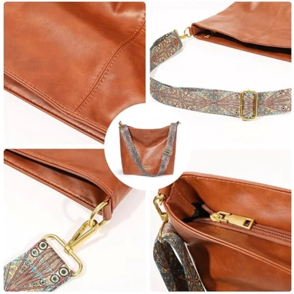 Women's PU Leather Medium Sling bag Zipper Handbag (Brown) - Image 2