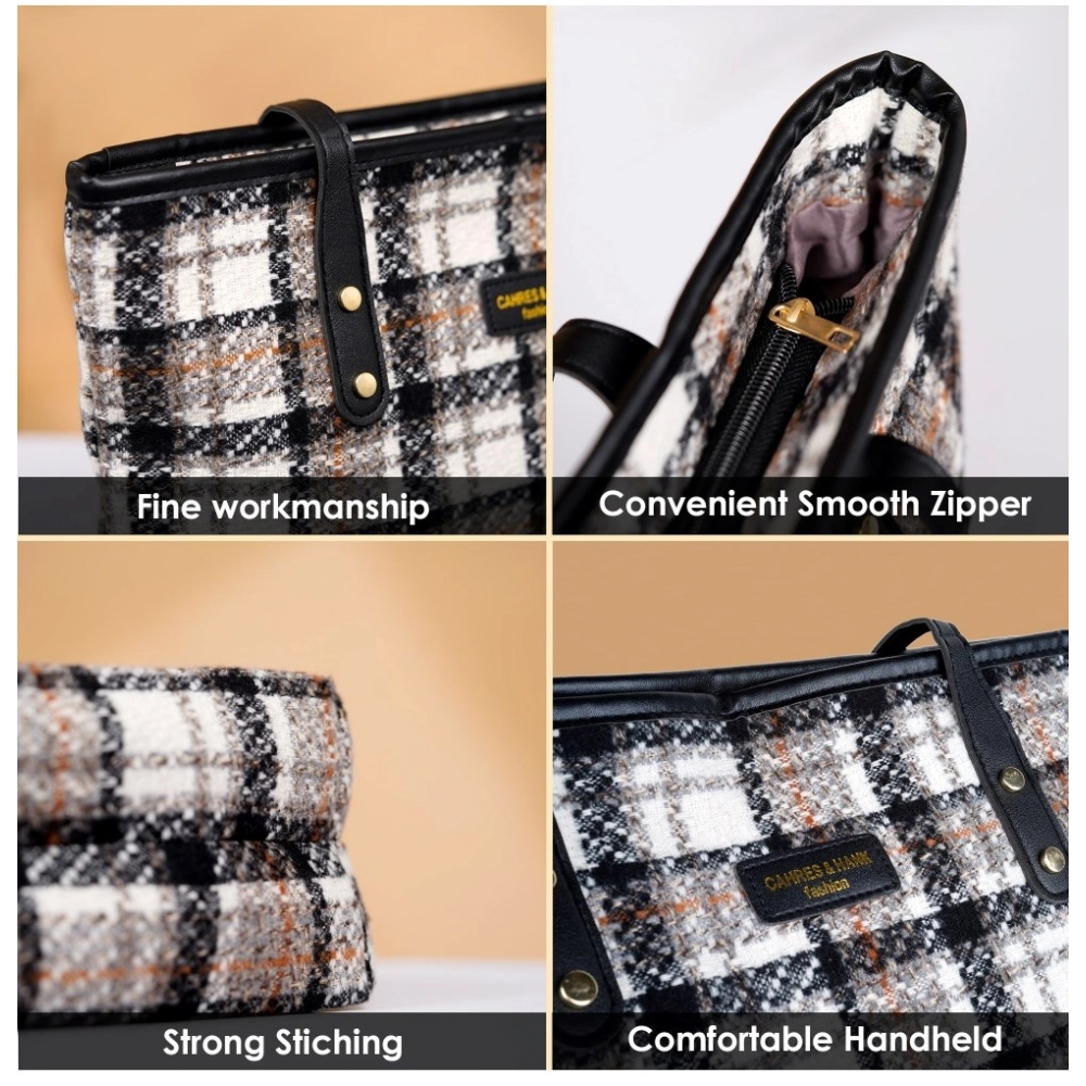 Women's Woolen Medium Shoulder Zipper Handbag (White) - Image 3