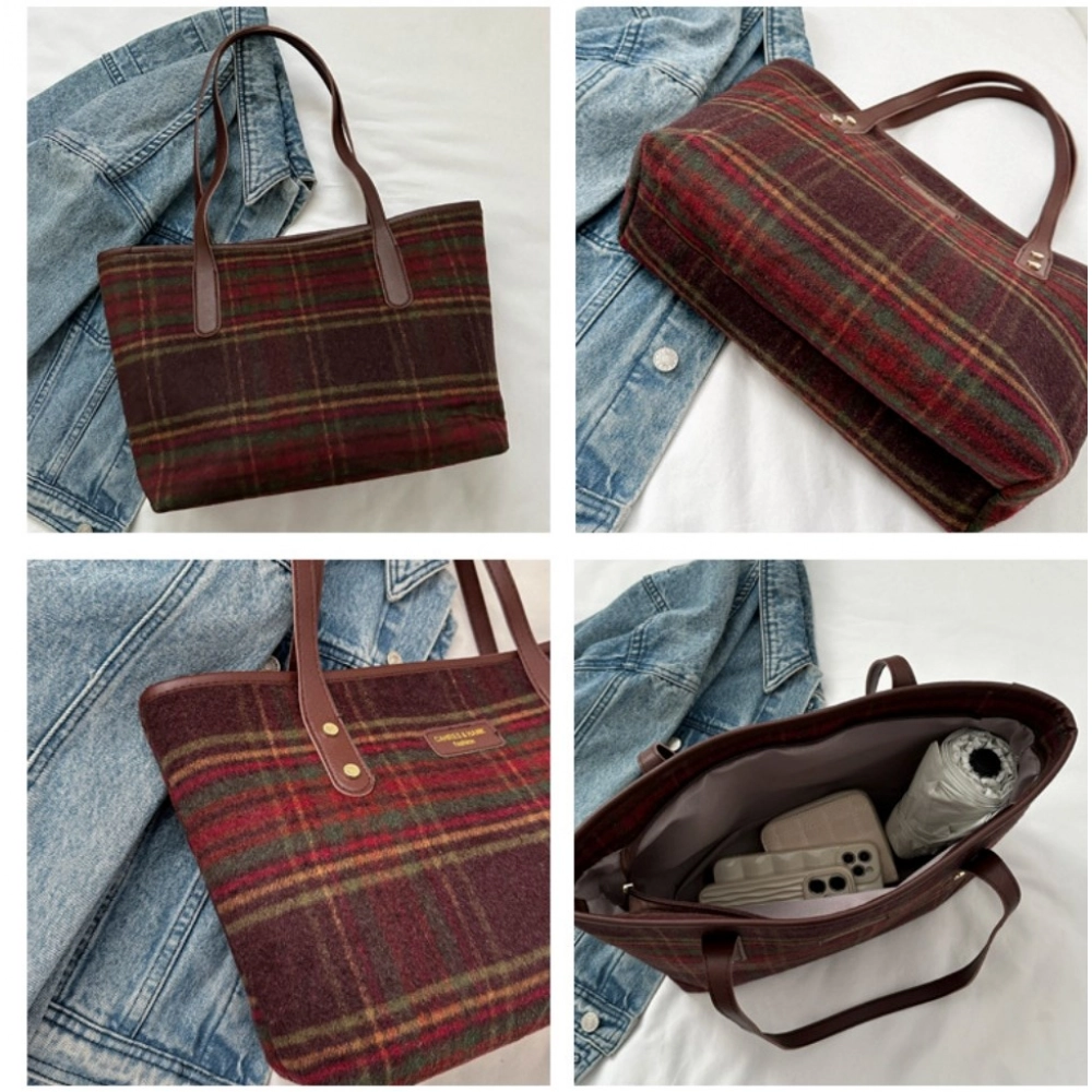 Women's Woolen Medium Shoulder Zipper Handbag (Red) - Image 2