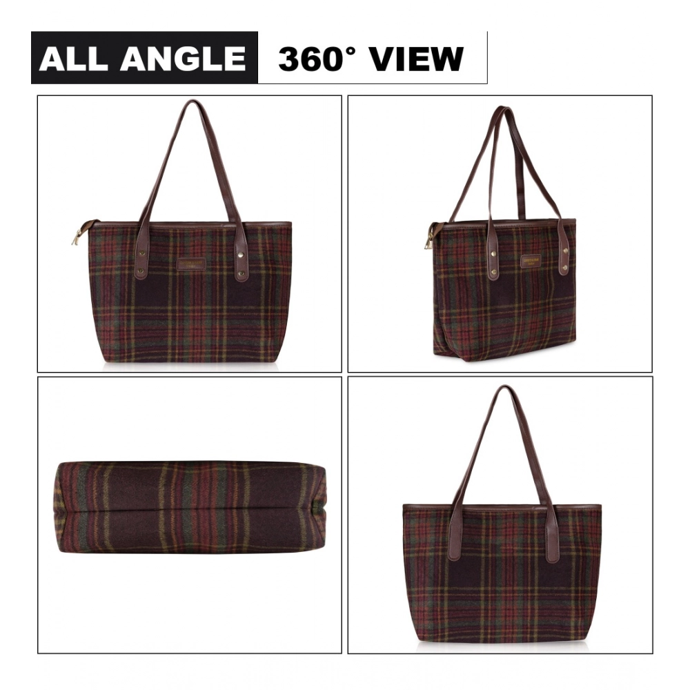 Women's Woolen Medium Shoulder Zipper Handbag (Red) - Image 4