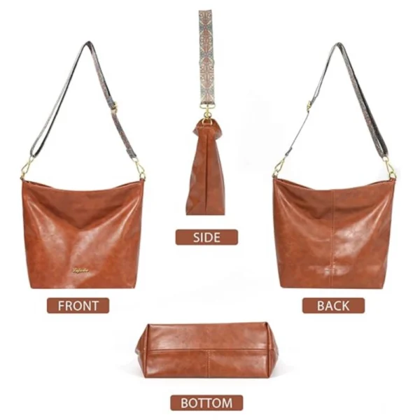 Women's PU Leather Medium Sling bag Zipper Handbag (Brown) - Image 4
