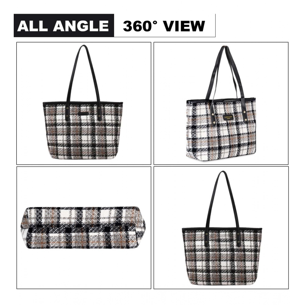 Women's Woolen Medium Shoulder Zipper Handbag (White) - Image 4