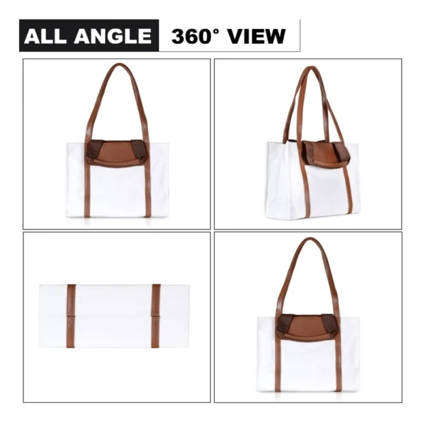 Generic Women's Canvas Medium Top handle Satchel Zipper Handbag (White) - Image 4