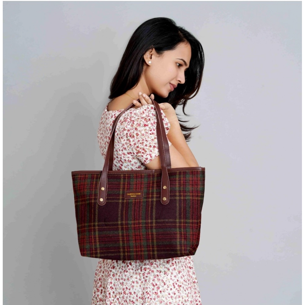 Women's Woolen Medium Shoulder Zipper Handbag (Red) - Image 3