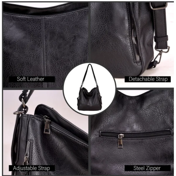 Women's PU Leather Medium Shoulder Zipper Handbag (Black) - Image 3