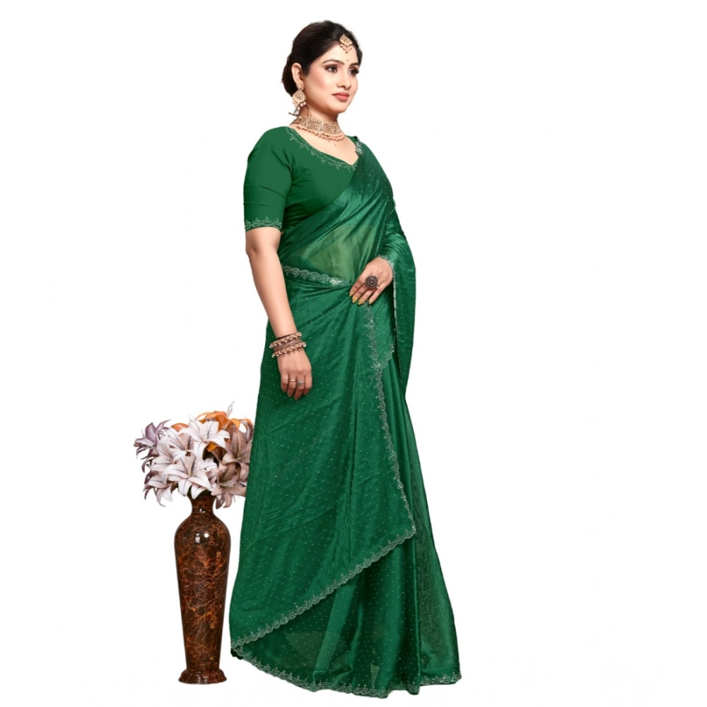 Women's Georgette Satin Silk Saree With Unstitched Blouse 5.5Mtr (Green)