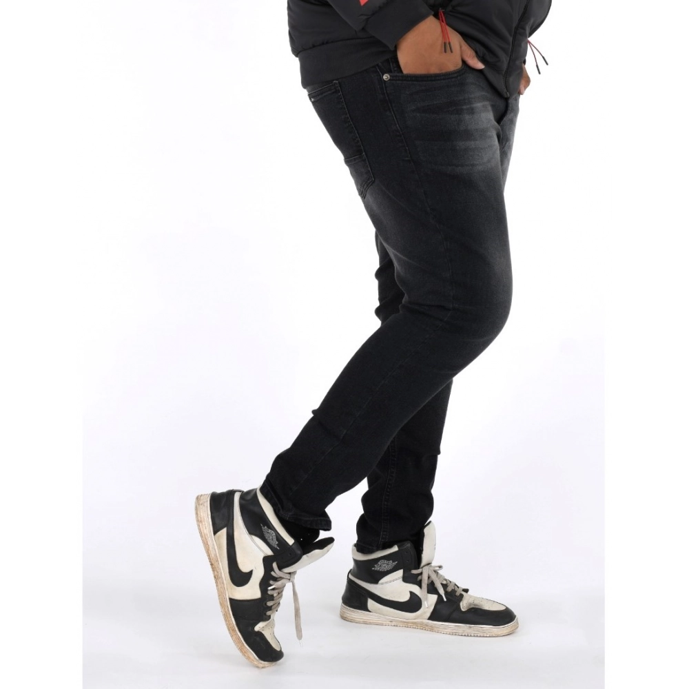 Men's Cotton Blended Solid Plus Size Jeans (Black) - Image 3