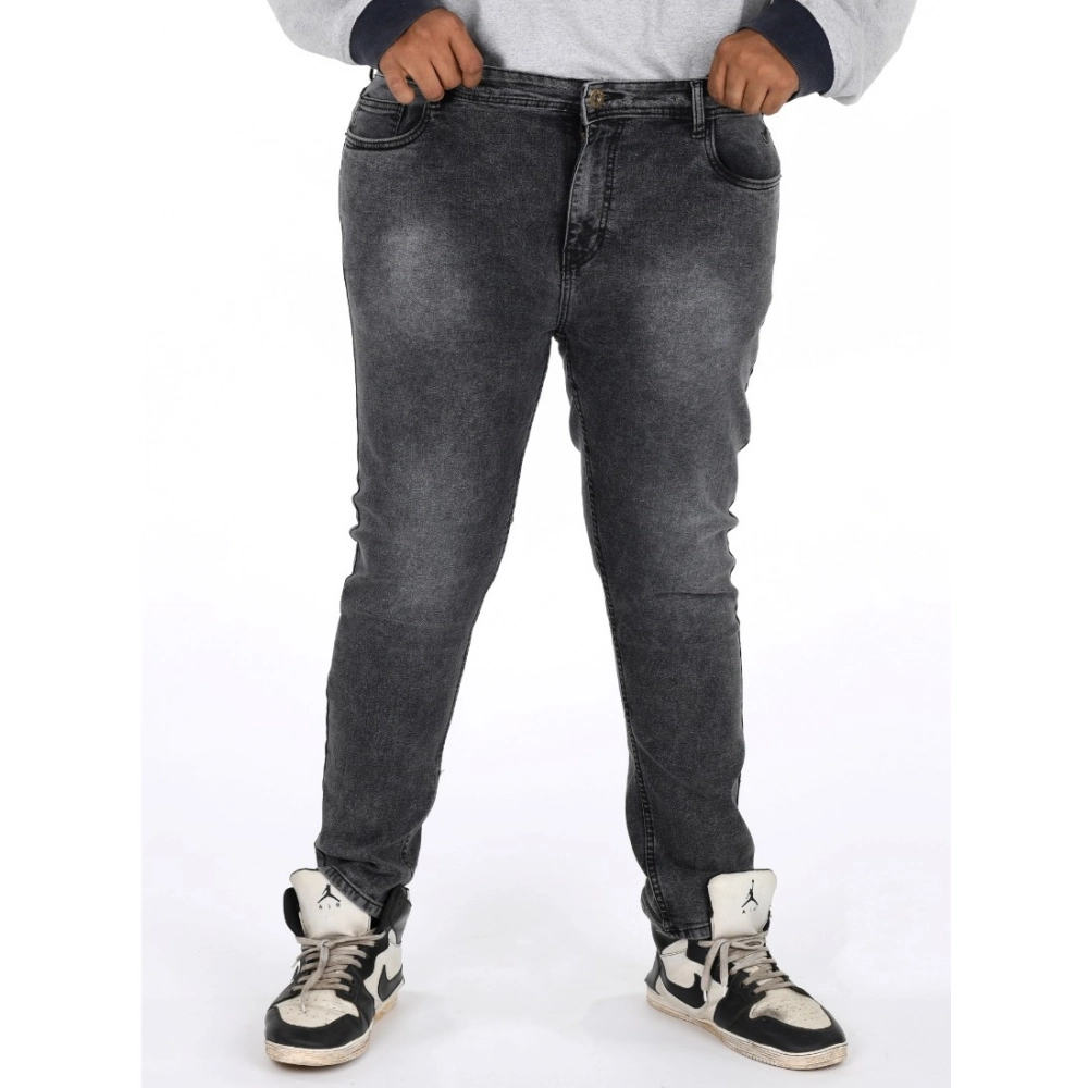 Men's Cotton Blended Solid Plus Size Jeans (Grey)