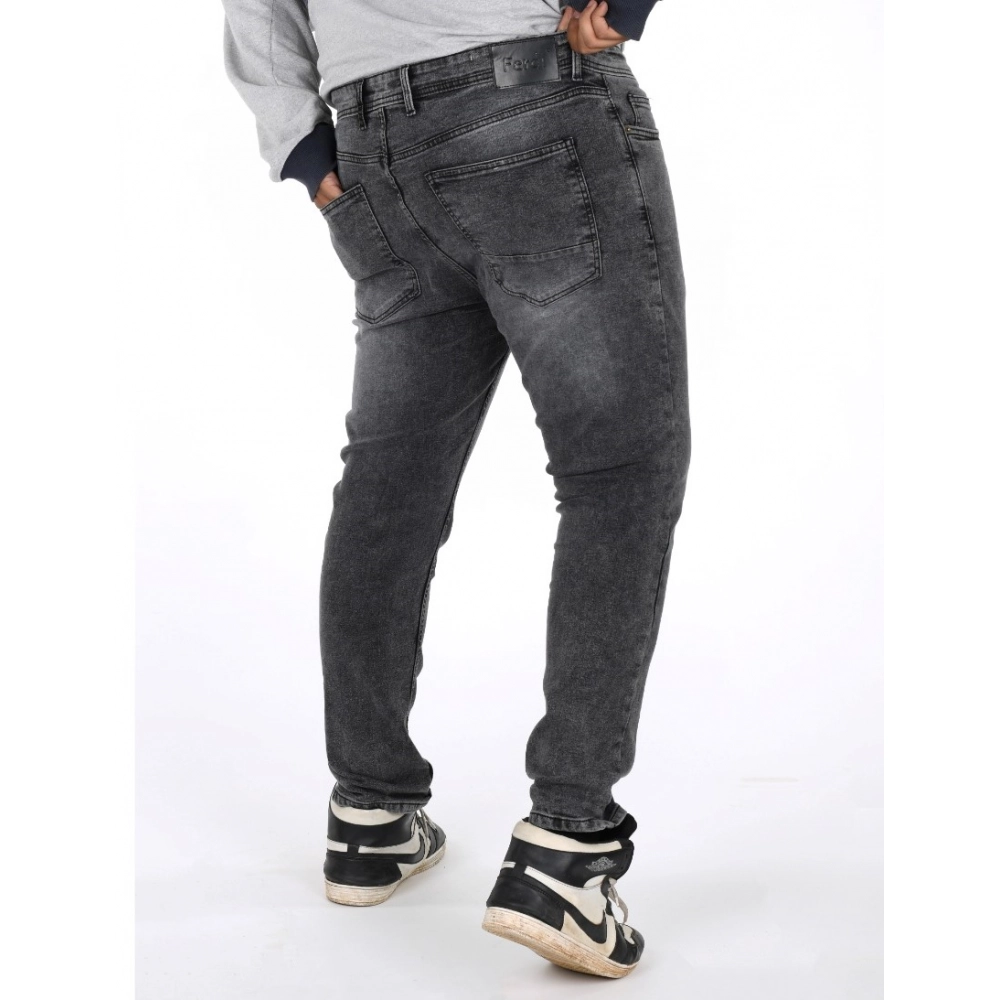 Men's Cotton Blended Solid Plus Size Jeans (Grey) - Image 4