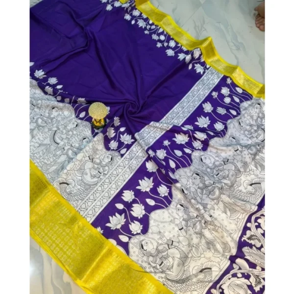 Generic Women's Dola Silk Printed Saree With Unstitched Blouse 5.5Mtr (Purple ) - Image 2