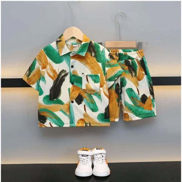 Generic Boy's Lycra Blend Printed Short Sleeve Shirt and Shorts Set (MultiColor) - Image 3