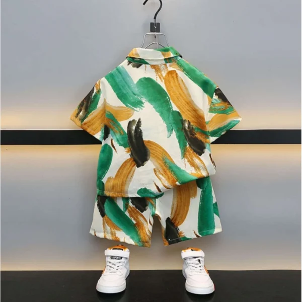 Generic Boy's Lycra Blend Printed Short Sleeve Shirt and Shorts Set (MultiColor) - Image 4
