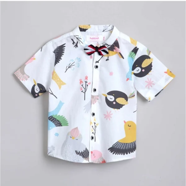 Generic Boy's Cotton Blend Printed Short Sleeve Shirt and Shorts Set (White) - Image 4